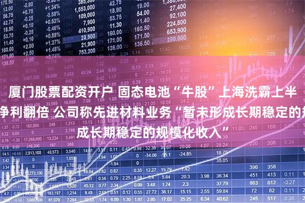 厦门股票配资开户 固态电池“牛股”上海洗霸上半年营收下滑净利翻倍 公司称先进材料业务“暂未形成长期稳定的规模化收入”